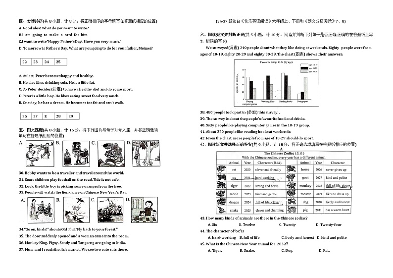 2023年春学期市抽测六年级英语期末试题（有答案）第2页