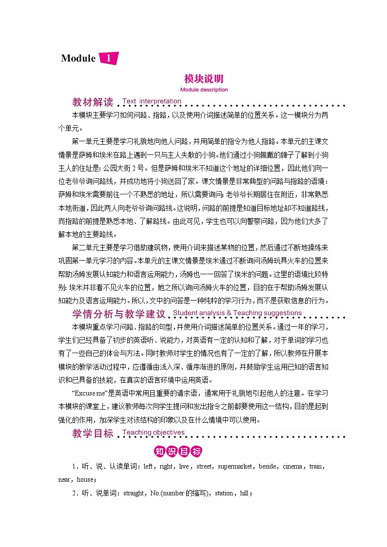 Module 1Unit 1Go straight on 模块说明第1页