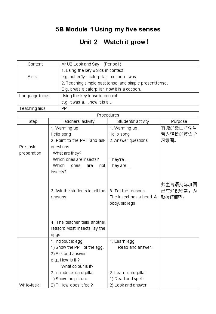 沪教版牛津英语5B M1U2教案01