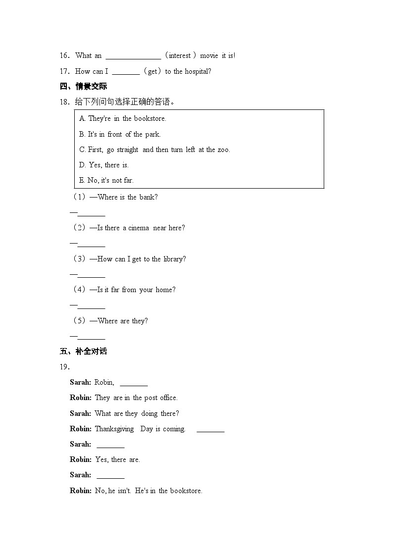 【暑假提升】人教pep英语五年级（五升六）精讲精练 Day2 Unit 1 How can I get there？ 第2课时达标练（含答案）03