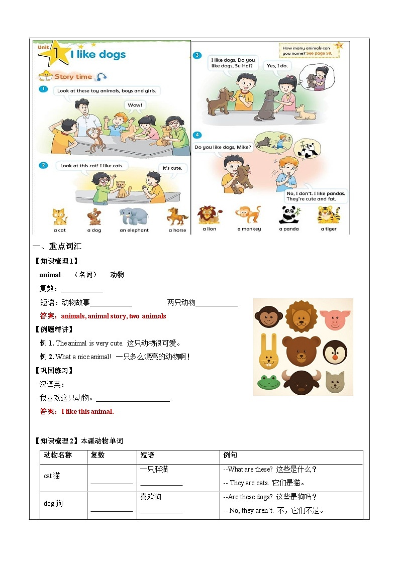 【暑假提升】牛津译林版英语三升四暑期讲义-第14讲：4A Unit 1 I like dogs（上）讲学案（教师版）第3页