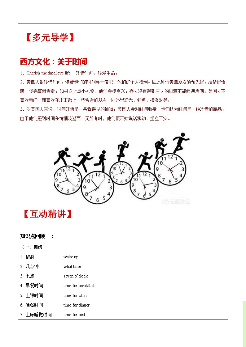 【暑假提升】牛津译林版英语三升四暑期讲义-第6讲：3B Unit 6 What time is it？ 复习讲学案（教师版）第2页