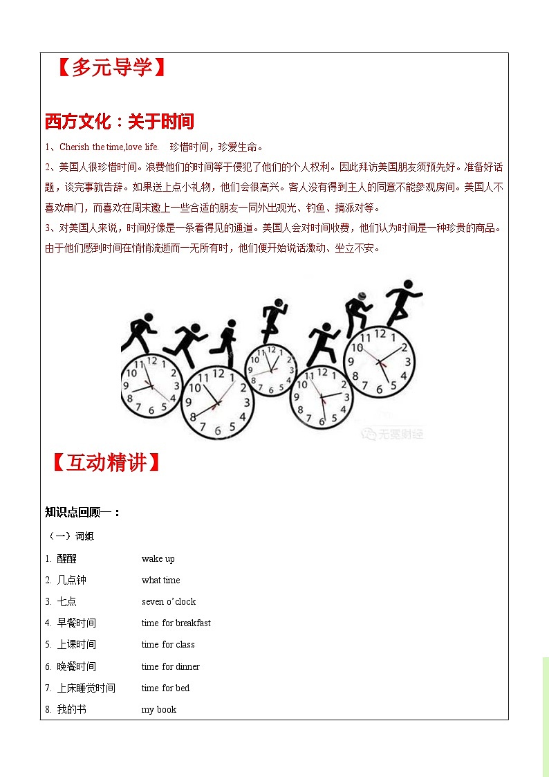 【暑假提升】牛津译林版英语三升四暑期讲义-第6讲：3B Unit 6 What time is it？ 复习讲学案（学生版）第2页