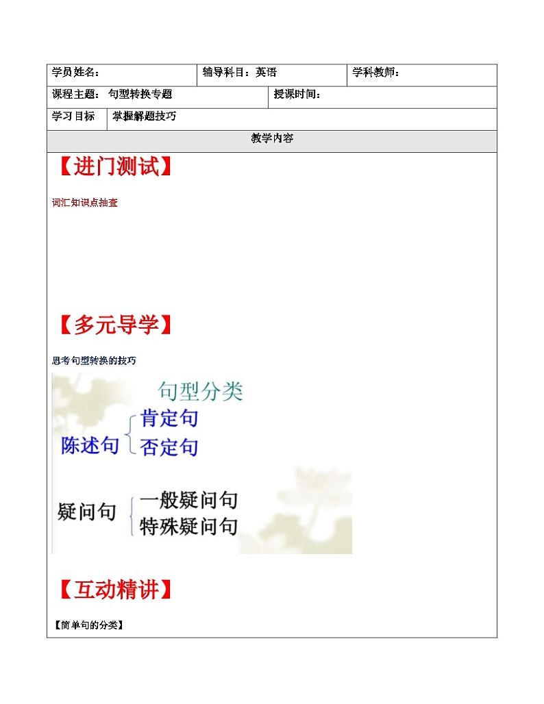【暑假提升】牛津译林版英语五升六暑期讲义-第6讲：句型转换讲学案01