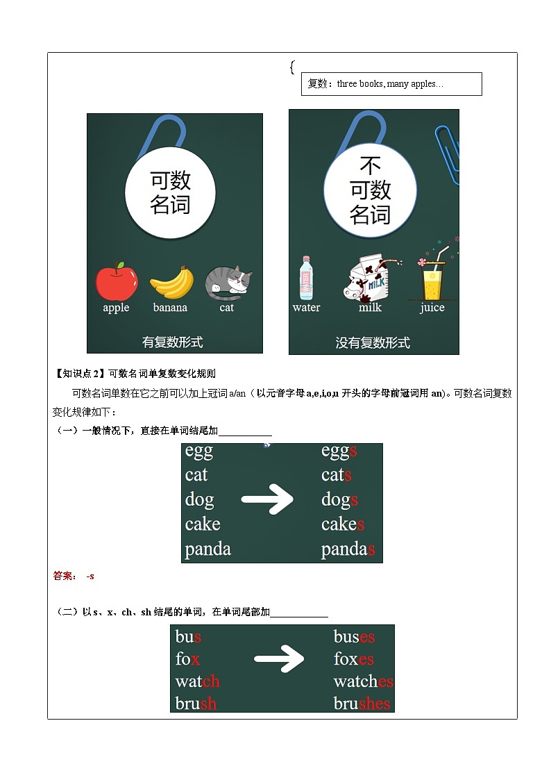 【暑假提升】牛津译林版英语四升五暑期讲义-第7讲：名词单复数讲学案02