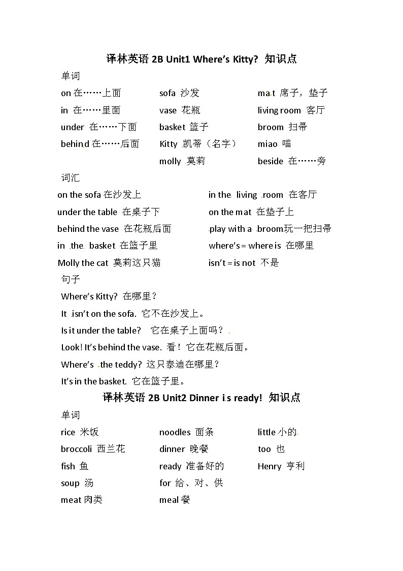 小学英语牛津译林版二年级英语下册知识点归纳： Unit1-201