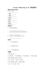 小学英语冀教版 (一年级起点)三年级上册Lesson 3 What Day Is It?精品课堂检测