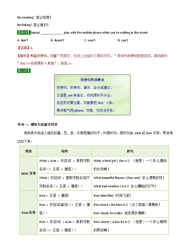 通用版英语小升初暑假衔接 语法专题12 祈使句和感叹句【精讲+演练】-2023年小升初英语无忧衔接 (原卷版+解析版）-教习网|试卷下载