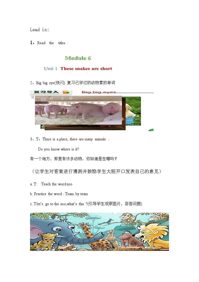 外研版（一年级起点）小学一年级英语下册 Module 6  Unit 1 These snakes are short.  教案402