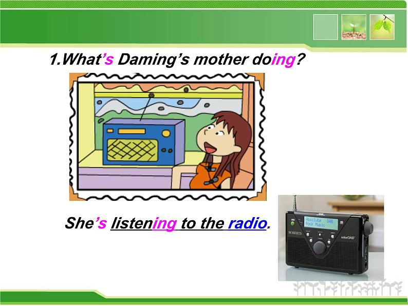 外研版（一年级起点）小学二年级英语下册 Module 2  Unit 1 She’s listening to the radio.  课件207