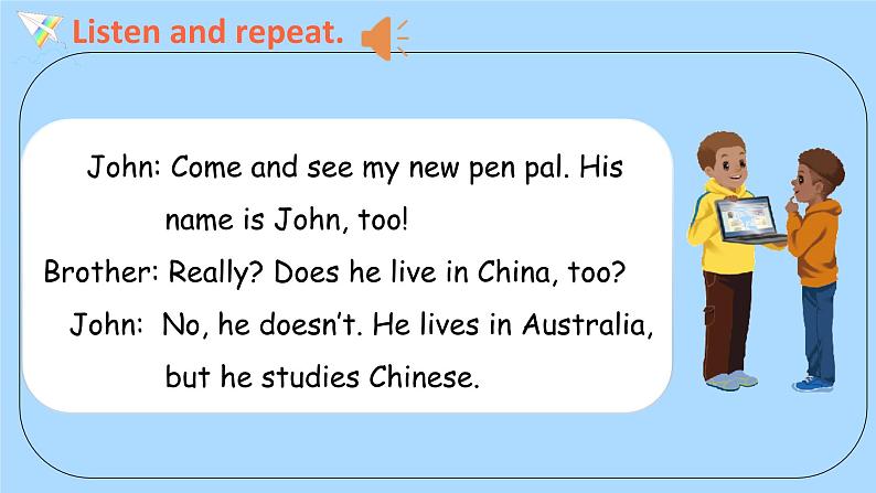 Unit 4 I have a pen pal  第3课时 B Let's learn & Listen match and say PEP六英上[课件+教案]06