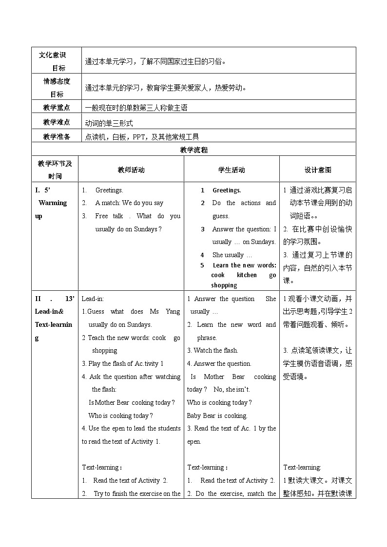 外研版（一年级起点）小学二年级英语下册 Module 6  Unit 2   My grandma usually cooks.      教案02