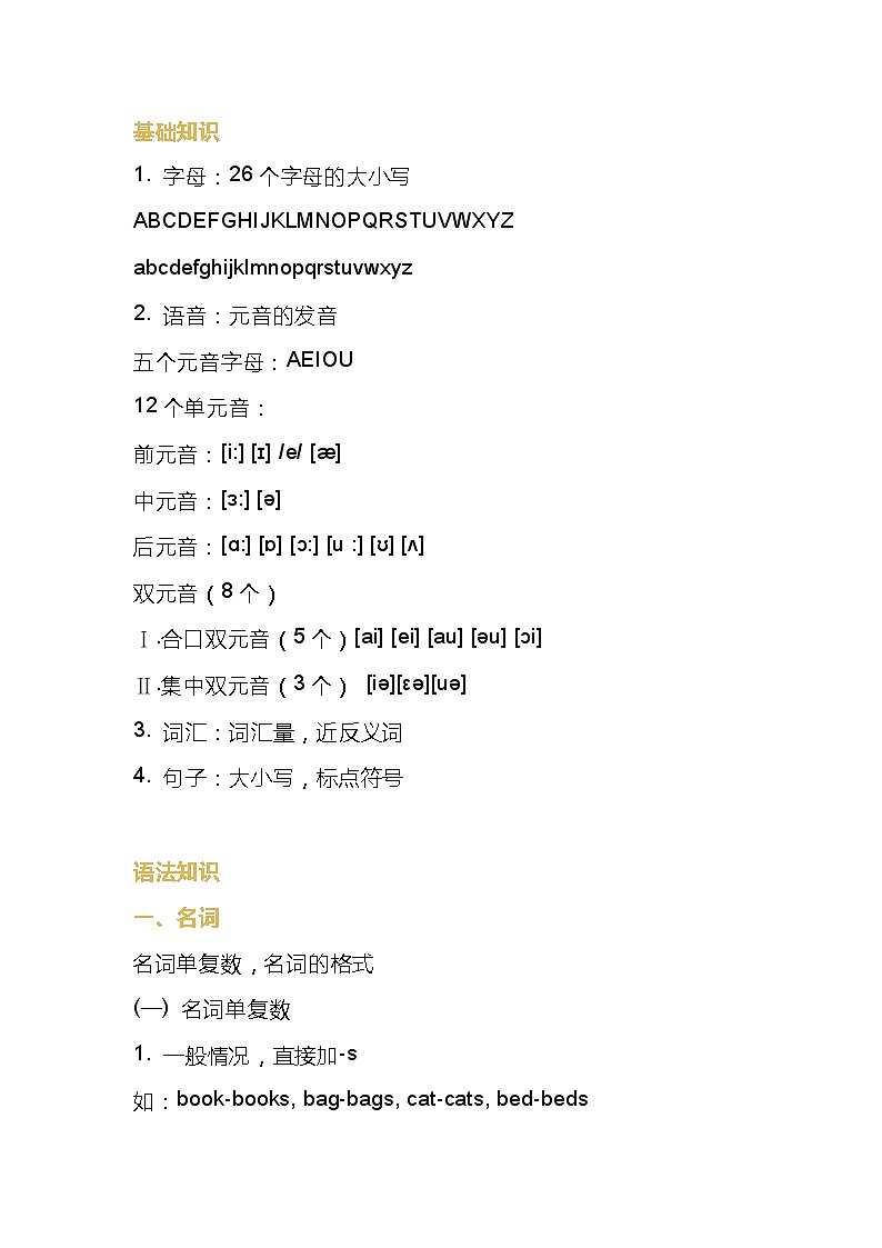 小学英语考试知识点大全01