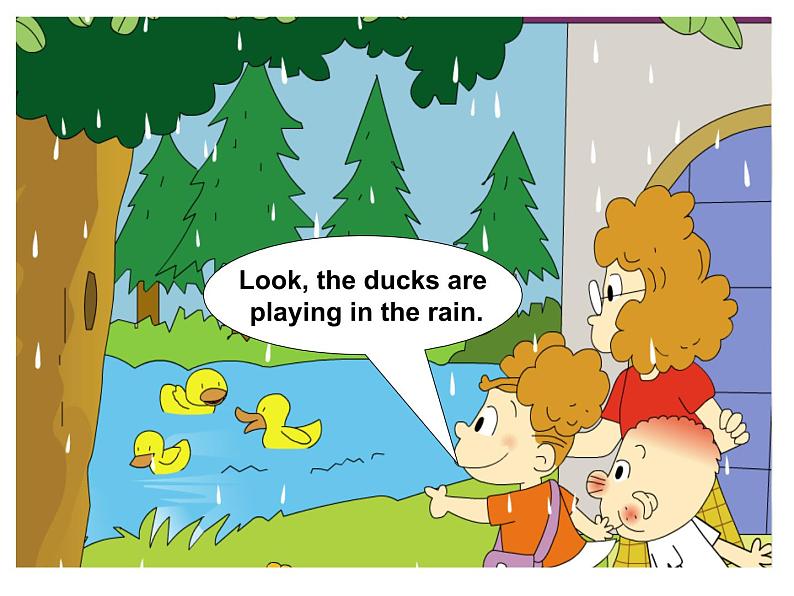 外研版（一年级起点）小学三年级英语上册 Module 3  Unit 2 The ducks are playing in the rain.    课件1第6页