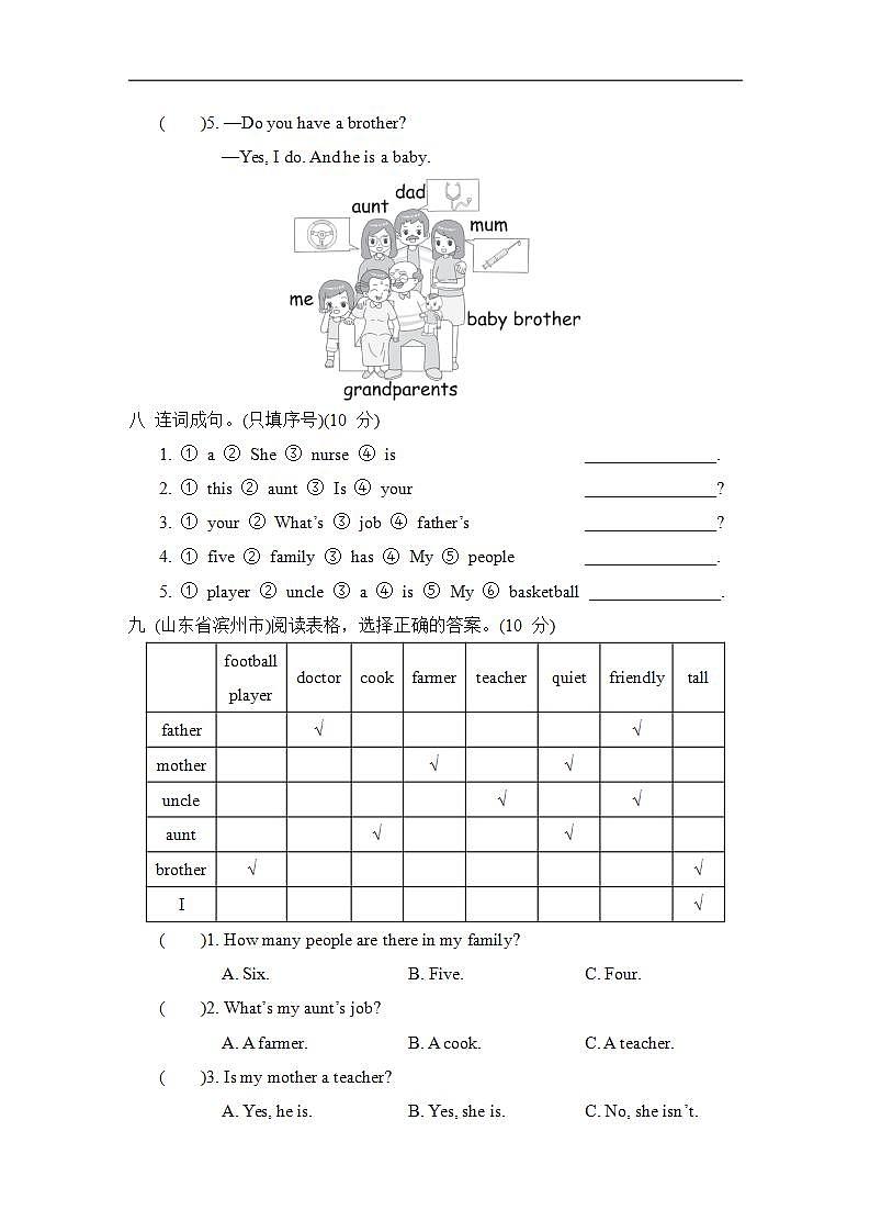 Unit 6 Meet my family! 单元测试卷（试题）人教PEP版英语四年级上册03