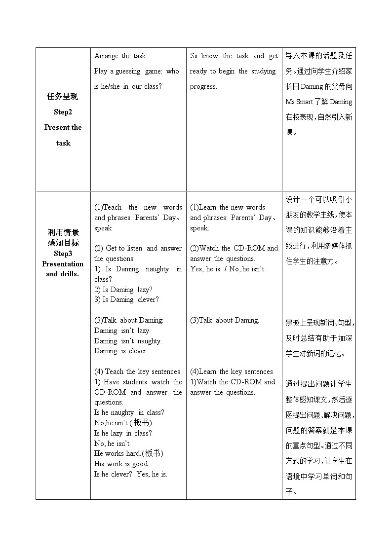 外研版（一年级起点）小学三年级英语下册 Module 8 Unit 1 He works hard.  教案2第3页