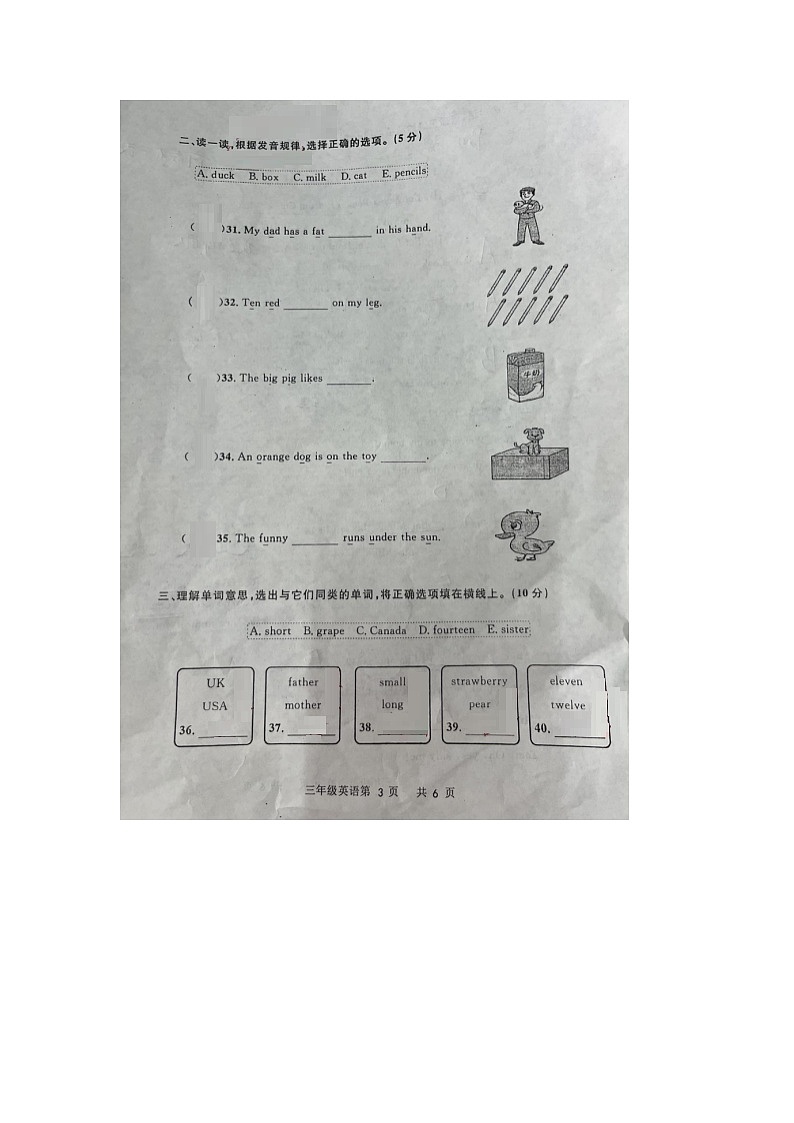 浙江省温州市平阳县2022-2023学年三年级下学期期末英语试题第3页