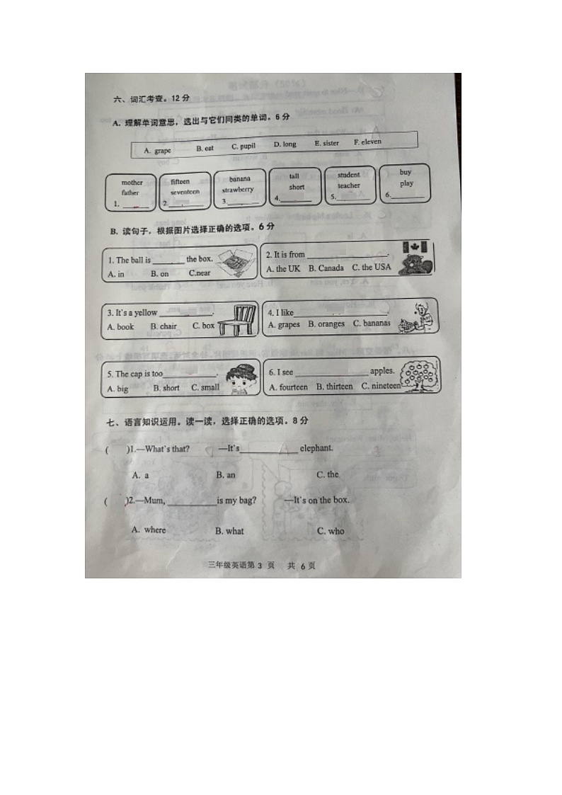 浙江省温州市泰顺县2022-2023学年三年级下学期期末英语试题第3页