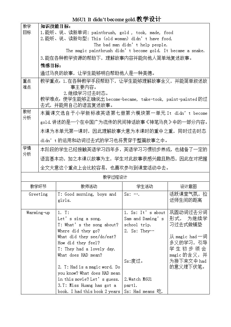 外研版（一年级起点）小学四年级英语上册 Module 6 Unit 1 It didn't become gold.  教案301