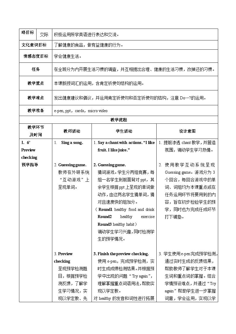 外研版（一年级起点）小学四年级英语上册Module 10 Unit 2 Eat vegetables every day.   教案1第2页
