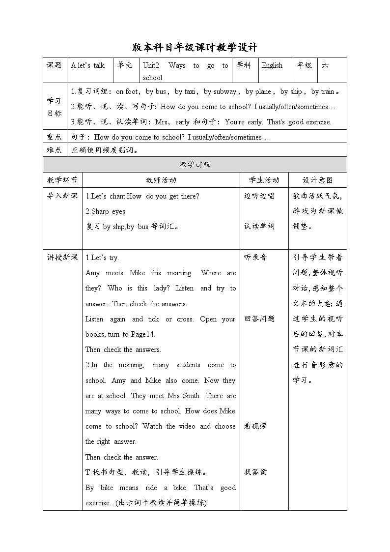人教版英语六上 Unit2 A1 Let's talk（课件+教案+音视频素材）01