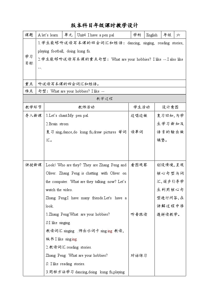 人教版英语六上 Unit4 A2 Let's learn（课件+教案+音视频素材）01