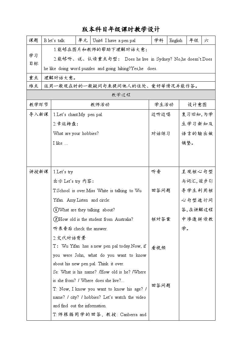 人教版英语六上 Unit4 B1 Let's talk（课件+教案+音视频素材）01