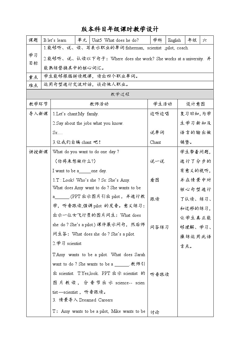 人教版英语六上 Unit5 B2 Let's learn（课件+教案+音视频素材）01