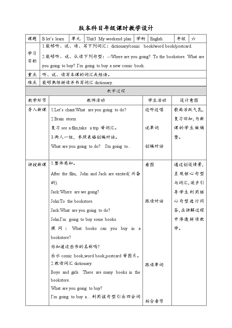 人教版英语六上 Unit3 B2 Let's learn（课件+教案+音视频素材）01