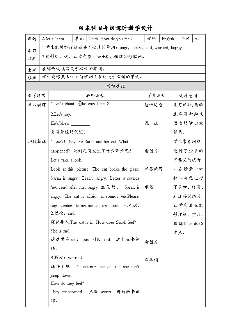人教版英语六上 Unit6 A2 Let's learn（课件+教案+音视频素材）01