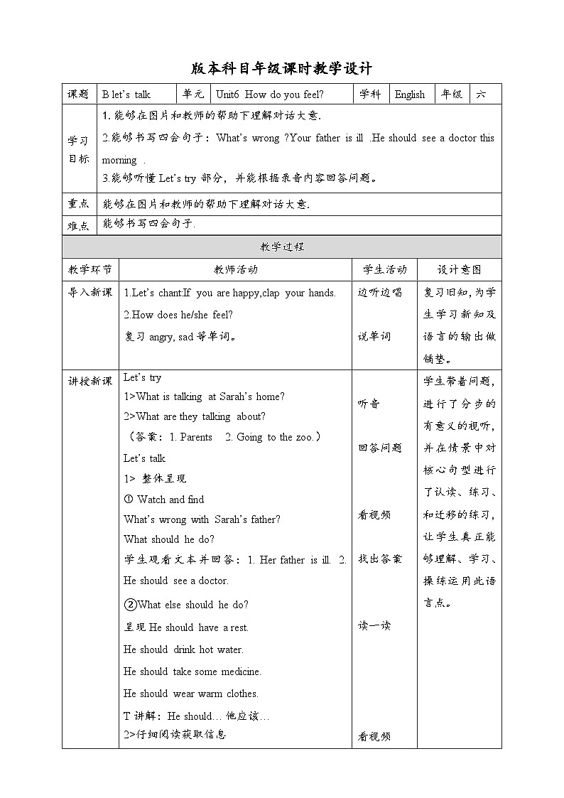 人教版英语六上 Unit6 B1 Let's talk（课件+教案+音视频素材）01