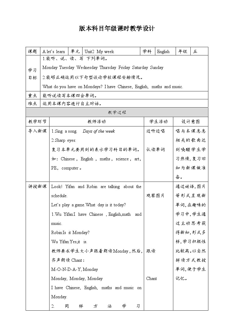 人教版英语五上 Unit2 A2 Let's learn（课件+教案+音视频素材）01