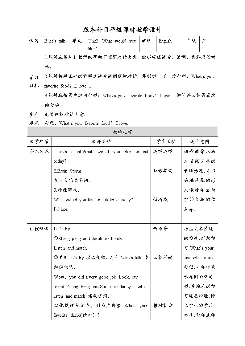 人教版英语五上 Unit3 B1 Let's talk（课件+教案+音视频素材）01