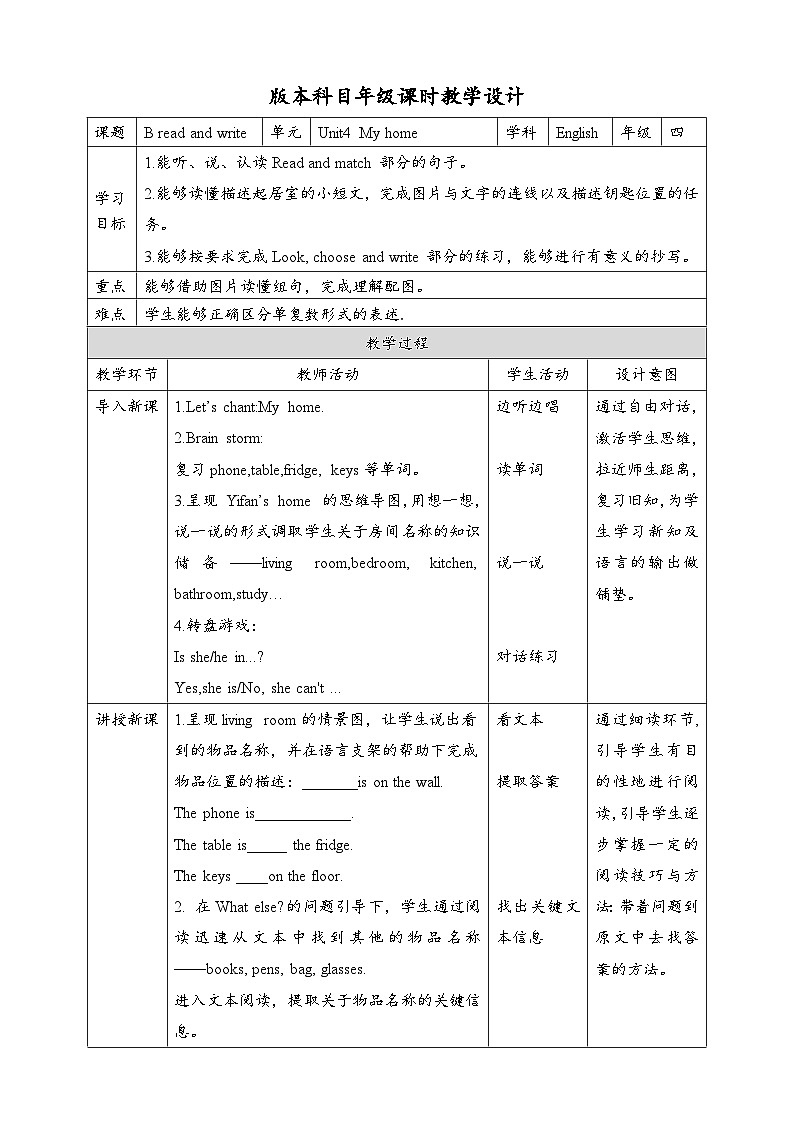 人教版英语四上 Unit4 B3 Read and write（课件+教案+音视频素材）01