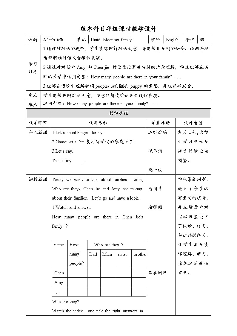 人教版英语四上 Unit6 A1 Let's talk（课件+教案+音视频素材）01