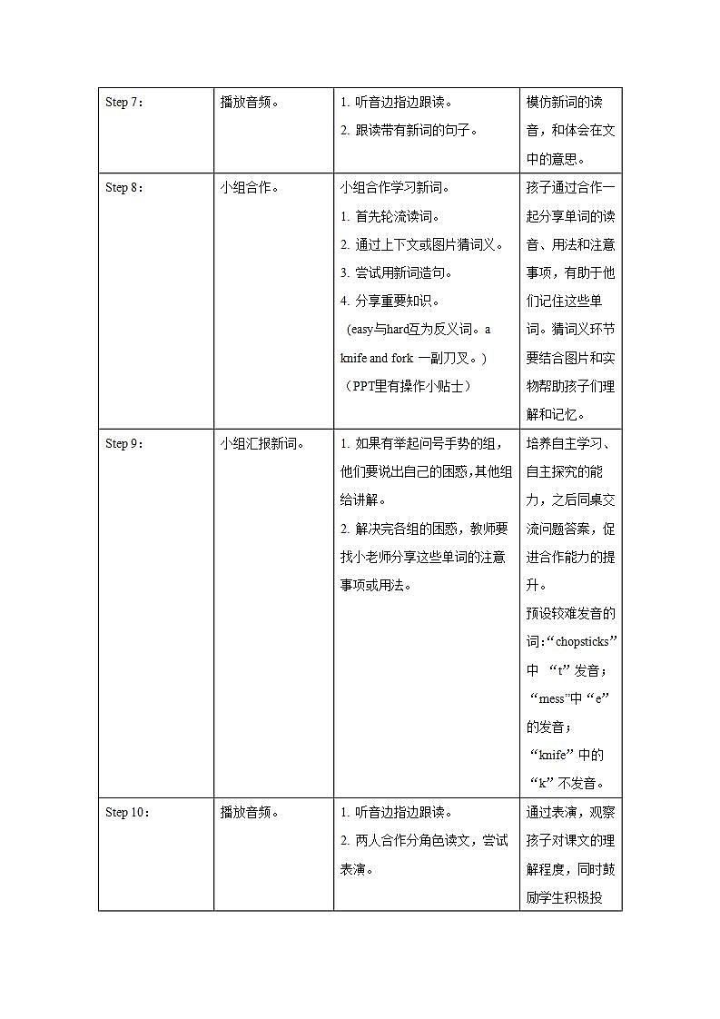 外研版英语（一年级起点）三年级上册 Module 1 表格式教学设计03