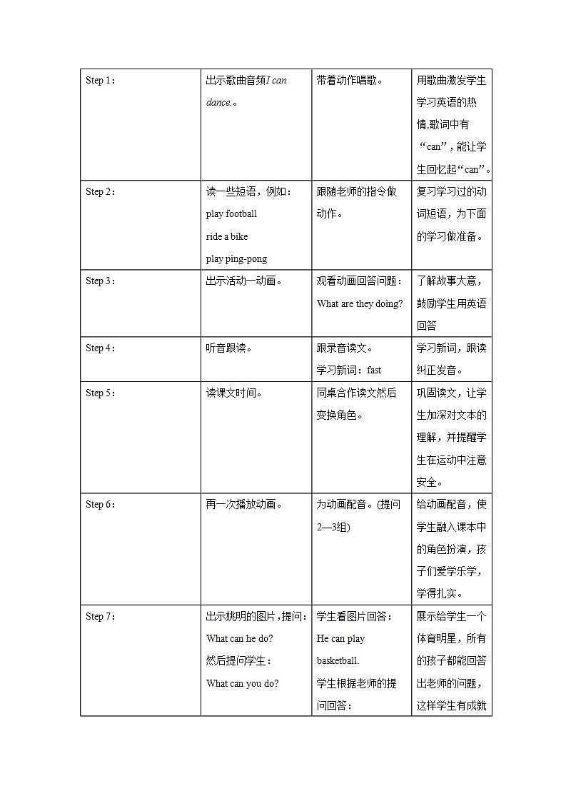 外研版英语（一年级起点）三年级上册 Module 4 表格式教学设计02