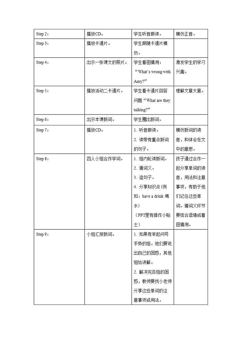外研版英语（一年级起点）三年级上册 Module 5 表格式教学设计第2页