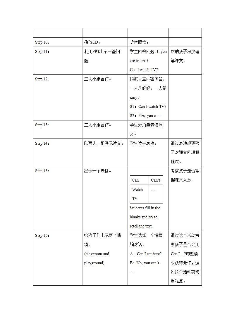 外研版英语（一年级起点）三年级上册 Module 5 表格式教学设计第3页