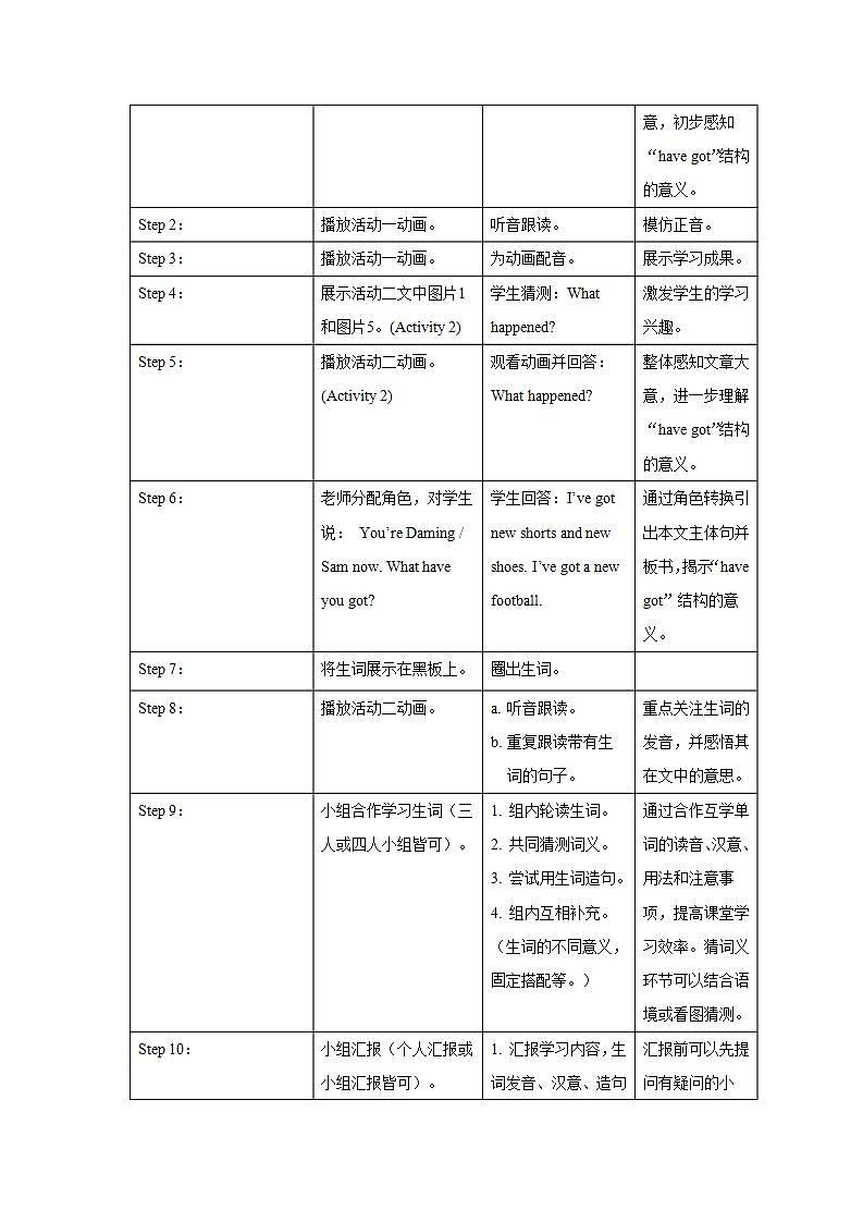 外研版英语（一年级起点）三年级上册 Module 6 表格式教学设计02