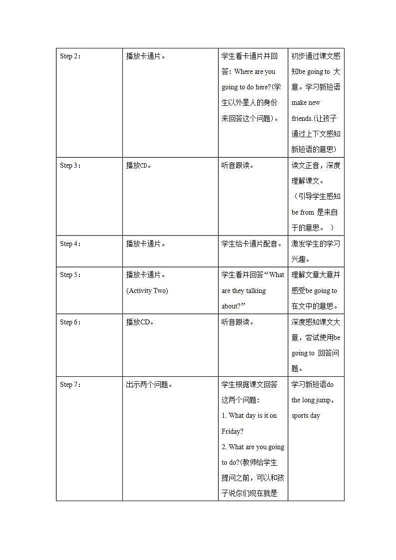 外研版英语（一年级起点）三年级上册 Module 9 表格式教学设计02