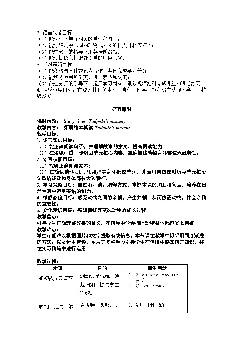沪教版英语三年级上册 Unit 6《Me》（第五课时）教案第2页