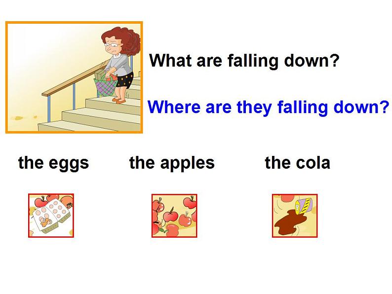 外研版（一年级起点）小学六年级英语下册Module 4 Unit 2 The apples are falling down the stairs!   课件05