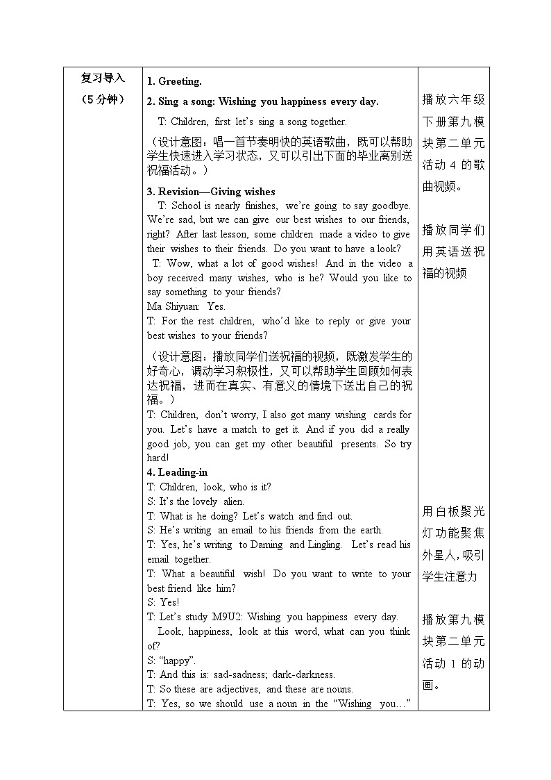 外研版（一年级起点）小学六年级英语下册 Module 9 Unit 2 Wishing you happiness every day.   教案202
