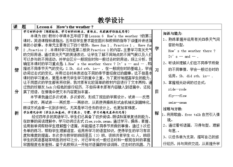 教科版（EEC）五年级英语下册 Unit 6  How'S The Weather In Your Country？   教案101