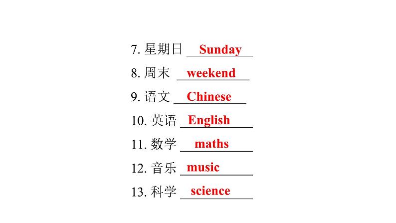 PEP版小学英语五年级上册1Unit1～Unit3 词句复习课件05