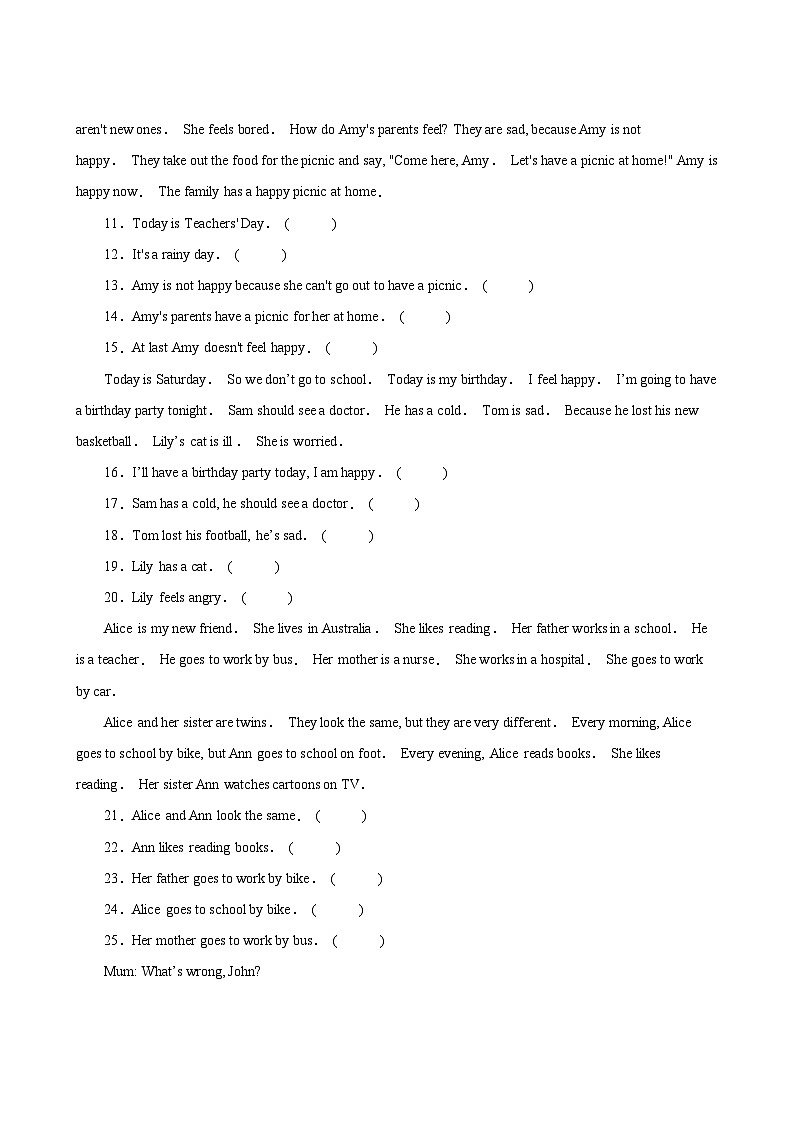 英语人教版（三起）6年级上册Unit 6单元专题卷02 阅读理解第3页