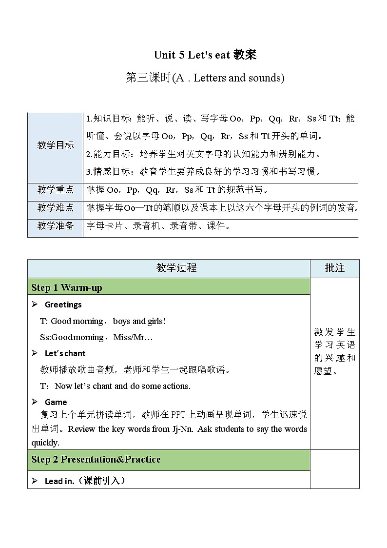 Unit 5 Let's eat  Part A Letters and sounds课件+教案+素材01