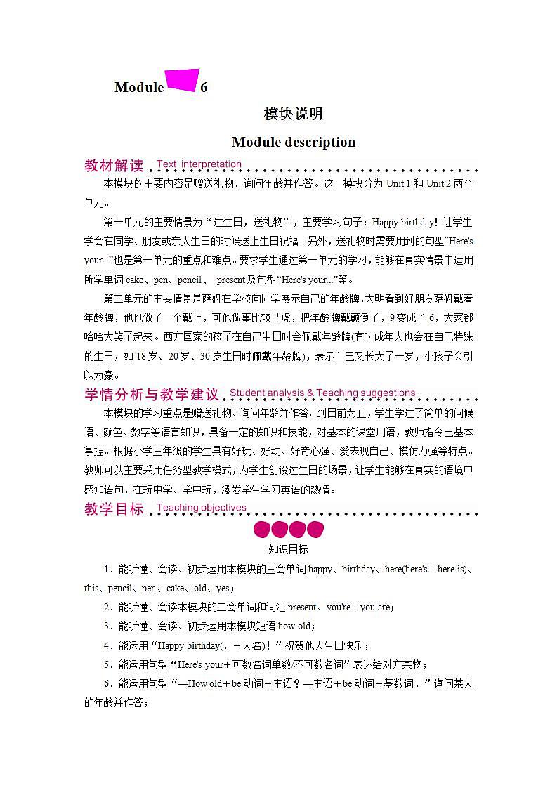 外研英语3年级上册 Module 6 Unit 1 课件+教案+模块说明+素材01