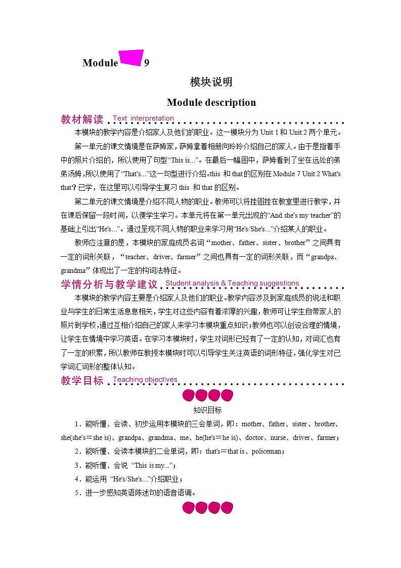 外研英语3年级上册 Module 9 Unit 1 课件+教案+模块说明+素材01